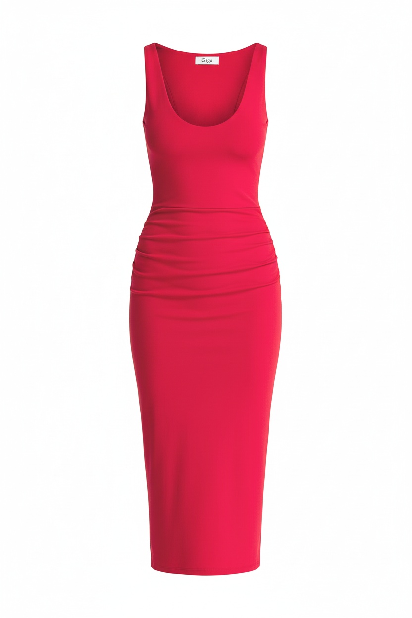 Elegancka czerwona sukienka midi typu bodycon zdjęcie 1