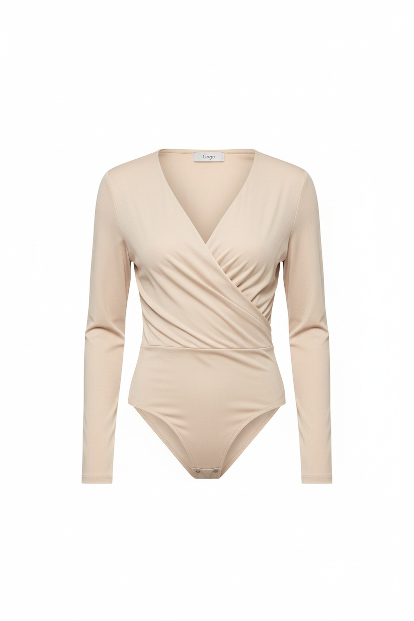 Elegant Beige Long Sleeve Wrap Blouse zdjęcie 1