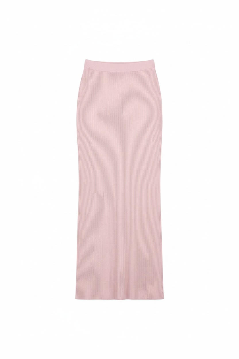 Ribbed Knit Maxi Skirt in Soft Pink zdjęcie 1