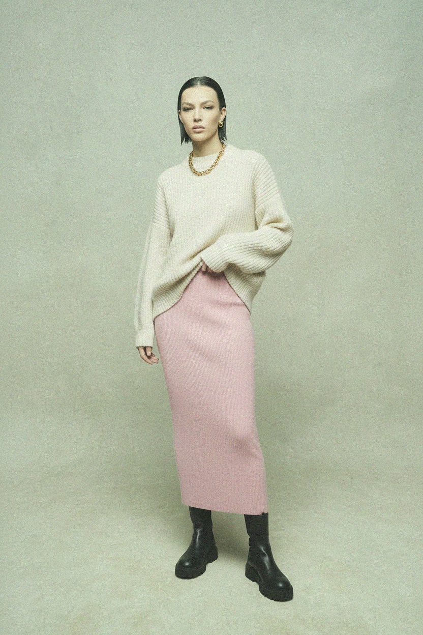 Ribbed Knit Maxi Skirt in Soft Pink zdjęcie 2