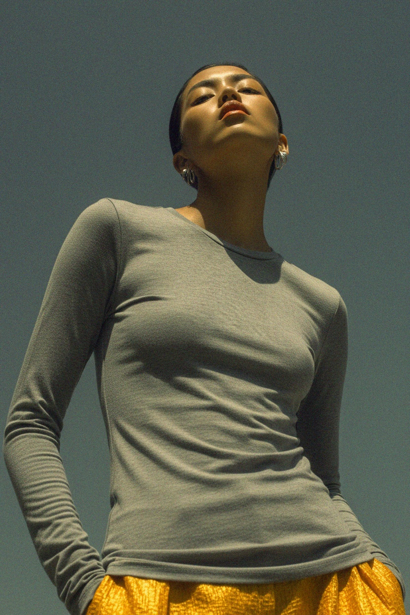 Bluzka Essential Grey z długim rękawem i okrągłym dekoltem zdjęcie 3