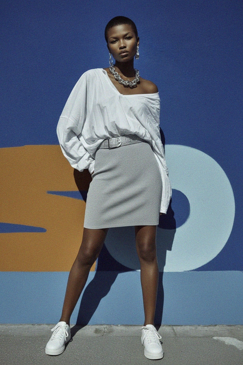 Essential Ribbed Knit Fitted Grey Mini Skirt zdjęcie 3