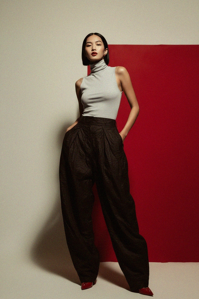 Top bez rękawów z golfem w kolorze miękkiej szarości zdjęcie 3