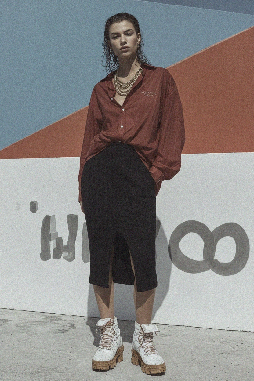 Black Ribbed Midi Skirt with Front Slit zdjęcie 3