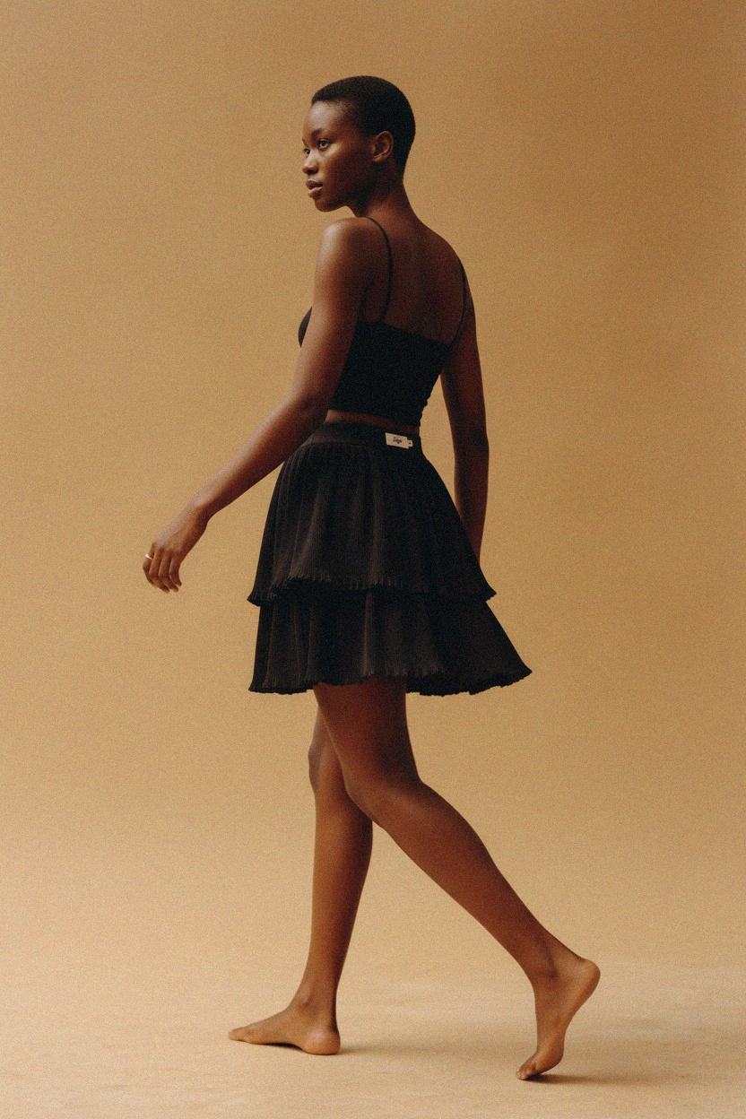 BIZUU Black Pleated Tiered Mini Skirt zdjęcie 4