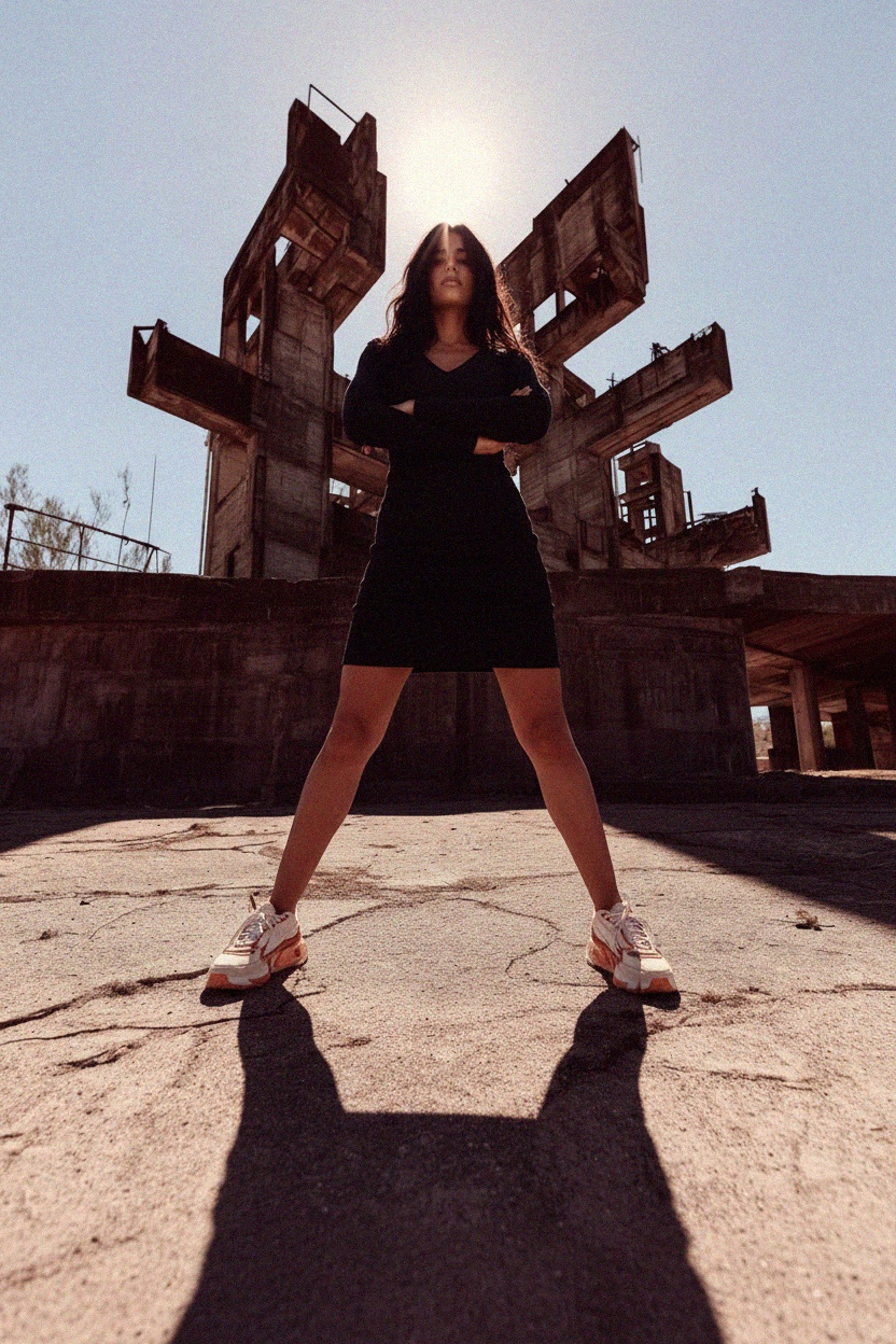 Elegancka czarna prążkowana sukienka mini z długim rękawem zdjęcie 3