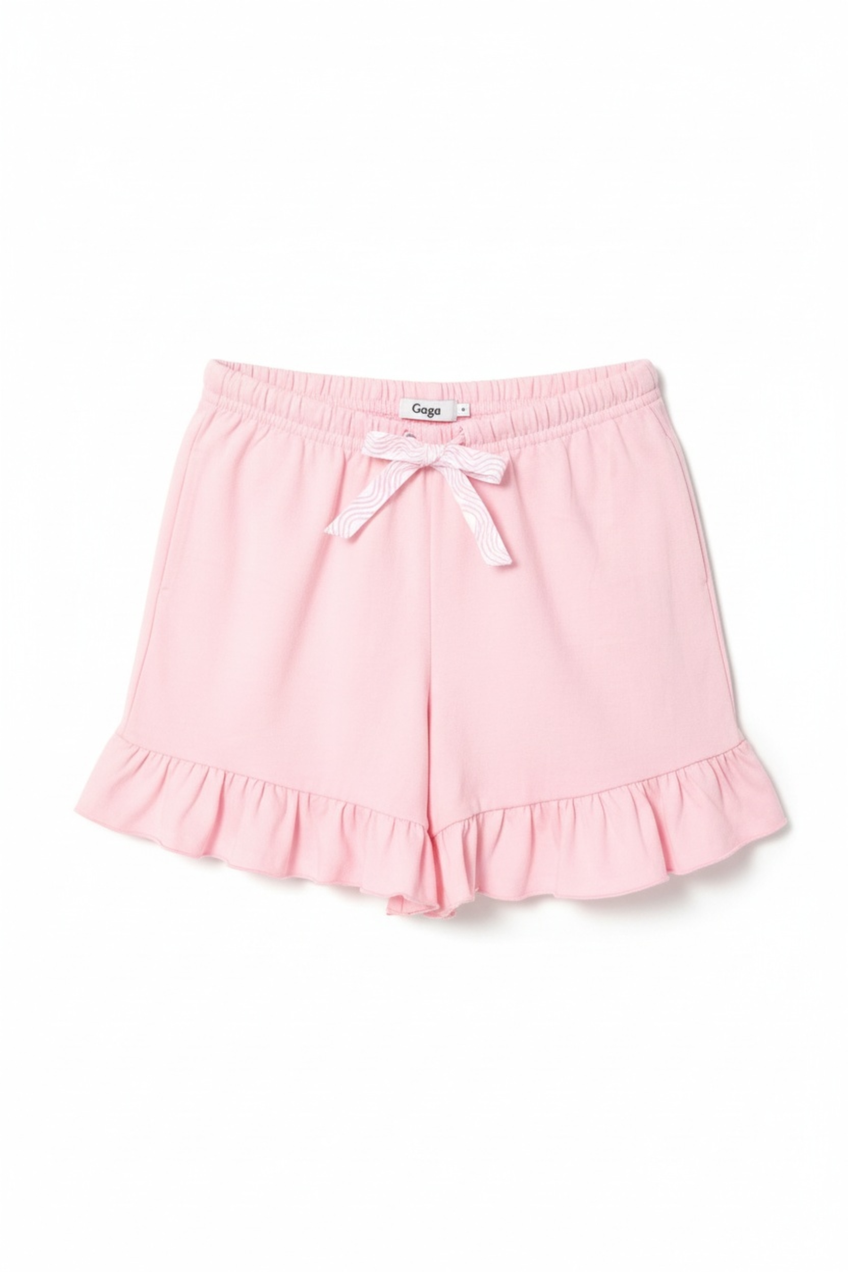 Pink Ruffled Hem Drawstring Shorts zdjęcie 1