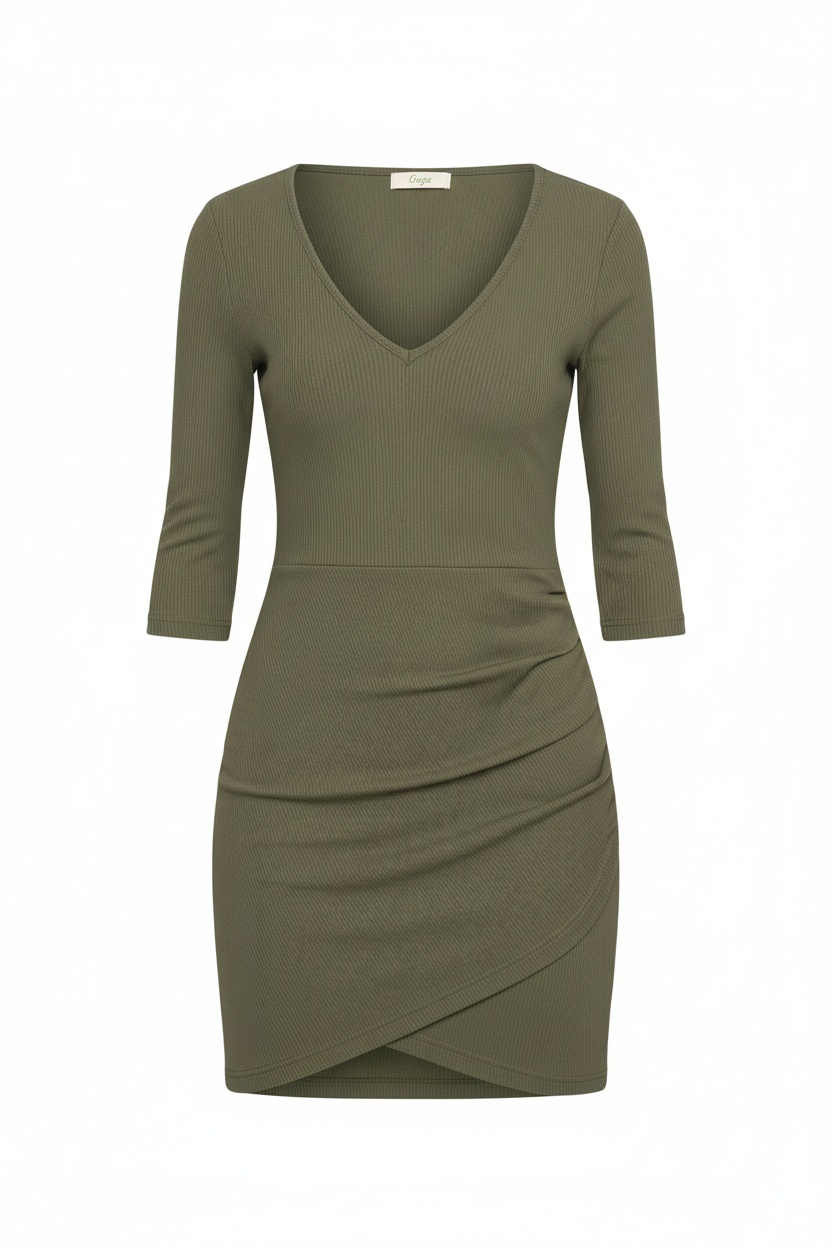 Sukienka mini z prążkowanym dekoltem w serek zdjęcie 1