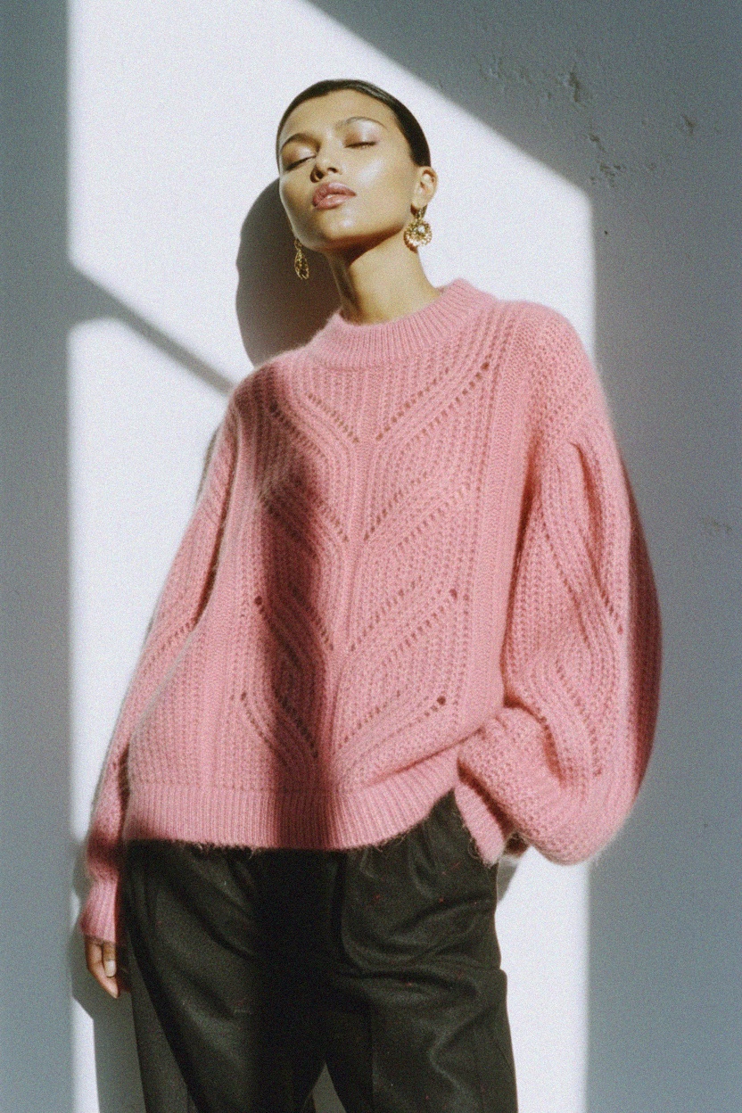 Pink Open-Knit Oversized Sweater zdjęcie 4