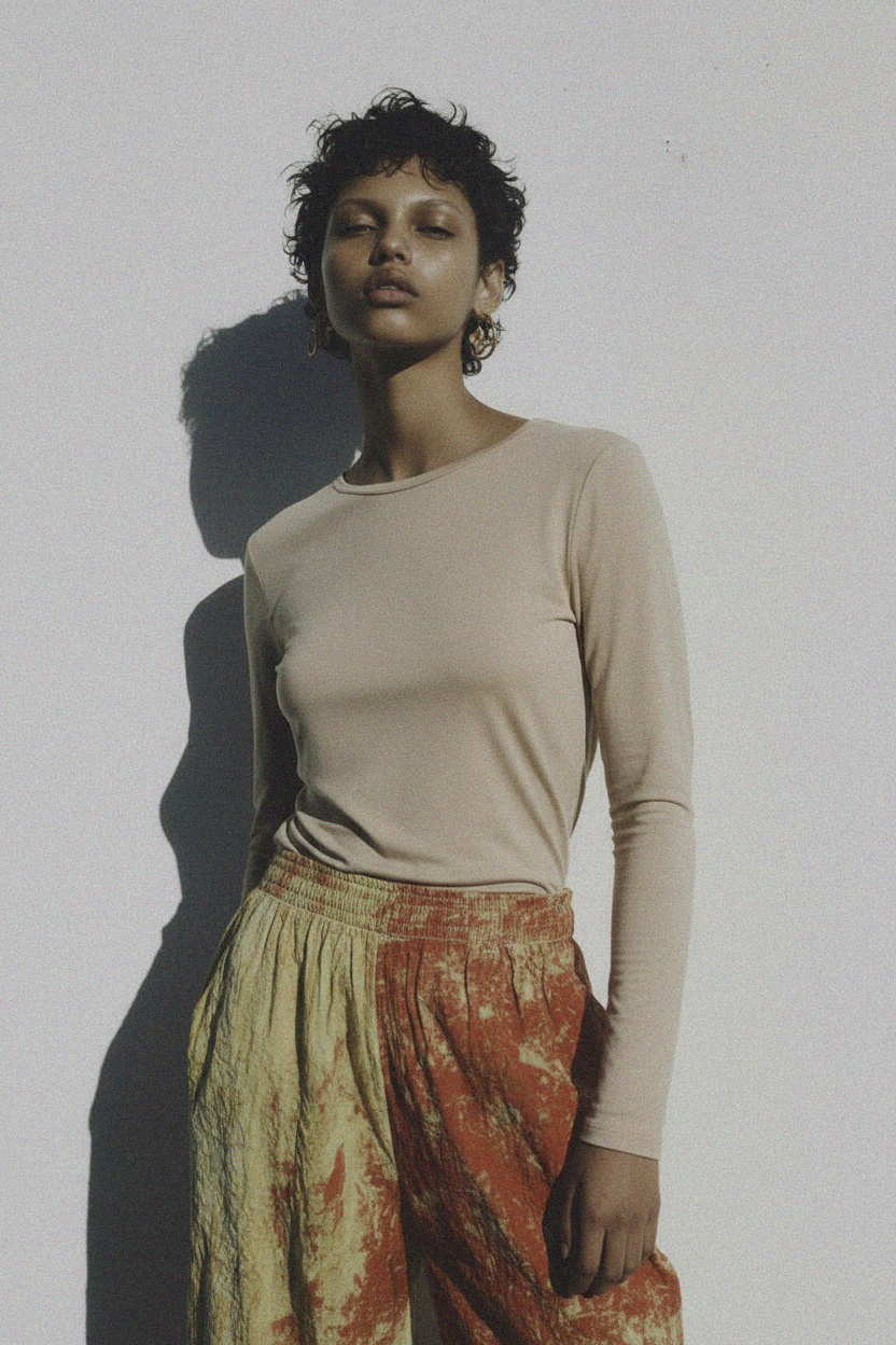 Klasyczny top z długim rękawem i okrągłym dekoltem zdjęcie 3