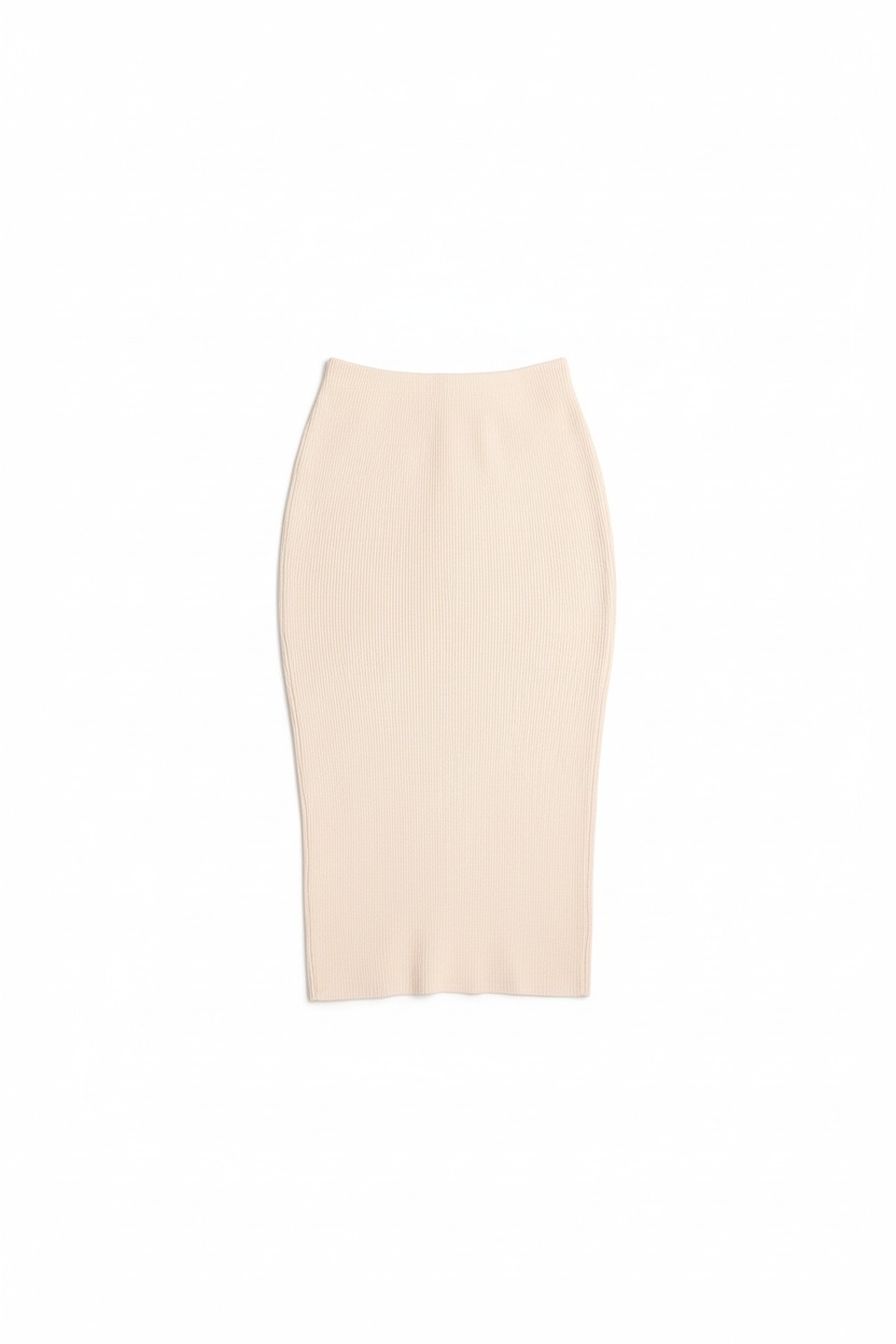 Beige Ribbed Knit Bodycon Midi Skirt zdjęcie 1