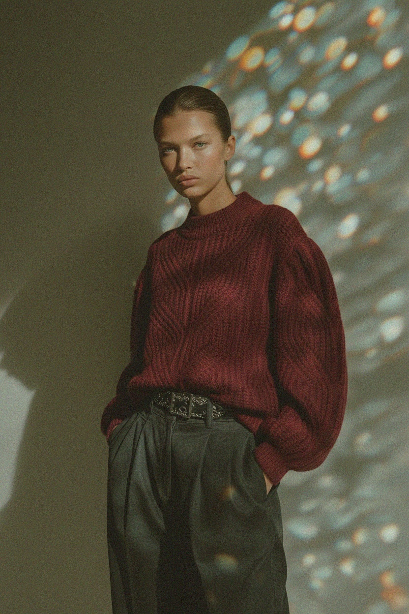 Textured Knit Sweater with Puff Sleeves zdjęcie 2