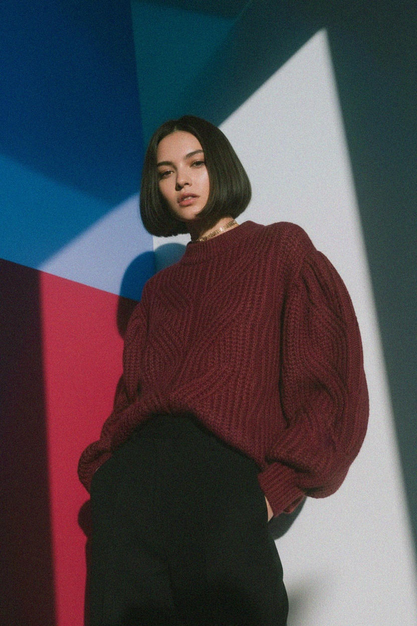 Textured Knit Sweater with Puff Sleeves zdjęcie 3