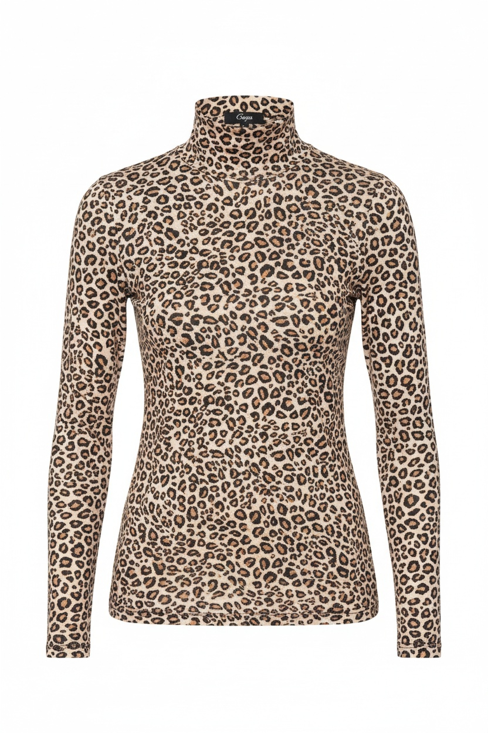 Chic Leopard Print Fitted Turtleneck Top zdjęcie 1