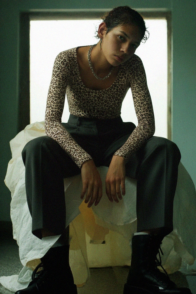 Leopard Print Long Sleeve Fitted Top zdjęcie 4