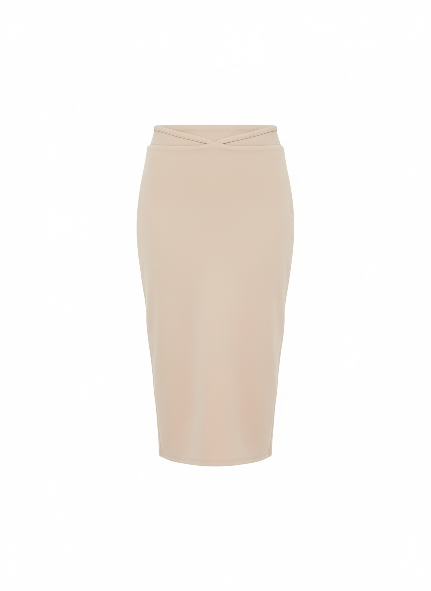 Beige Midi Skirt with Unique Waist Detail zdjęcie 1