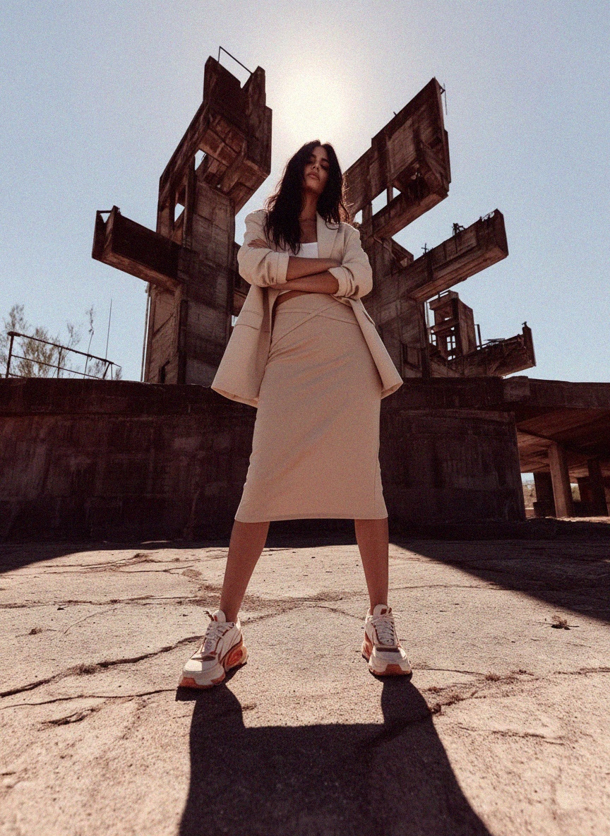 Beige Midi Skirt with Unique Waist Detail zdjęcie 2