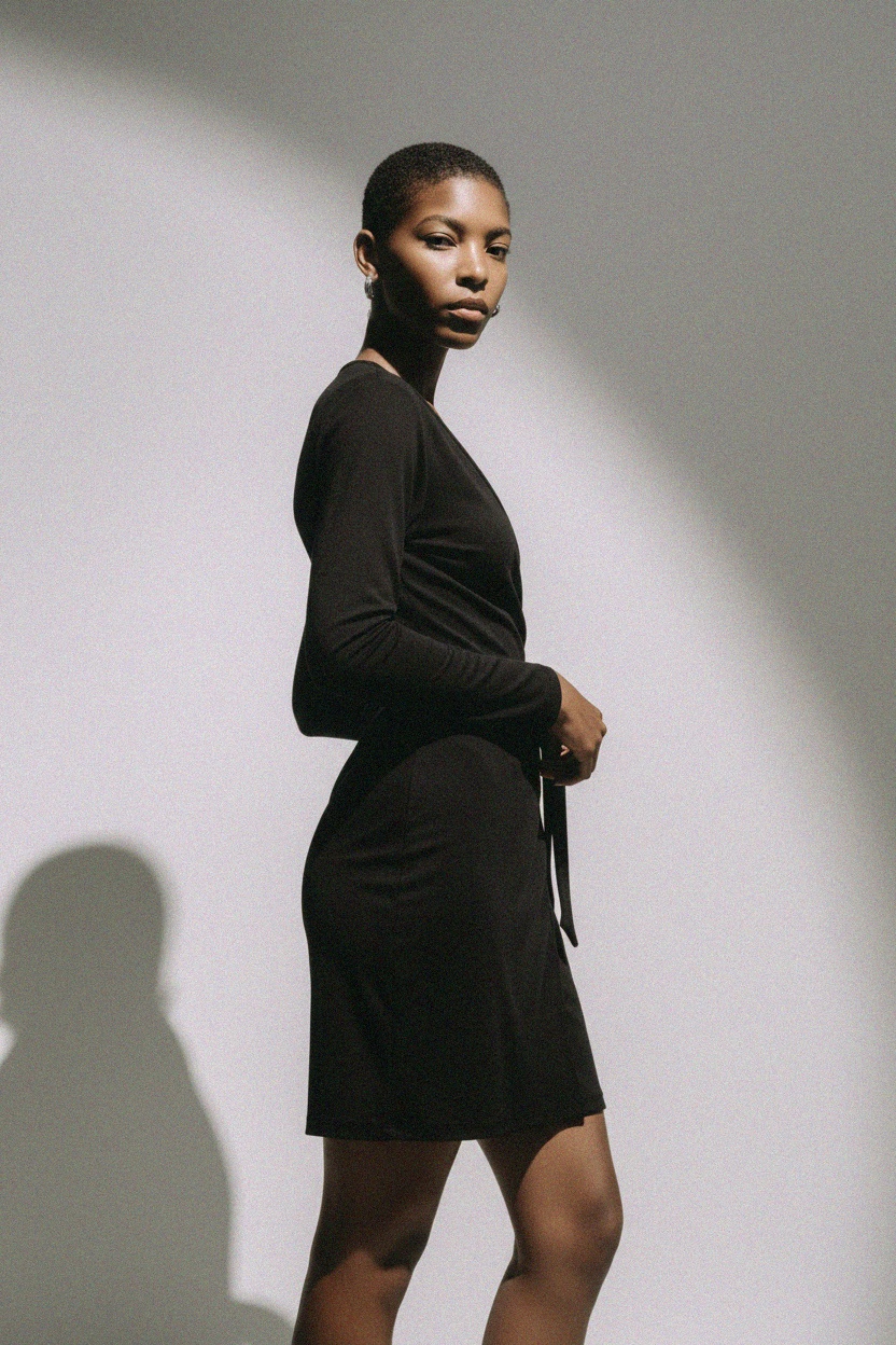 Elegancka, czarna sukienka mini z długim rękawem zdjęcie 2