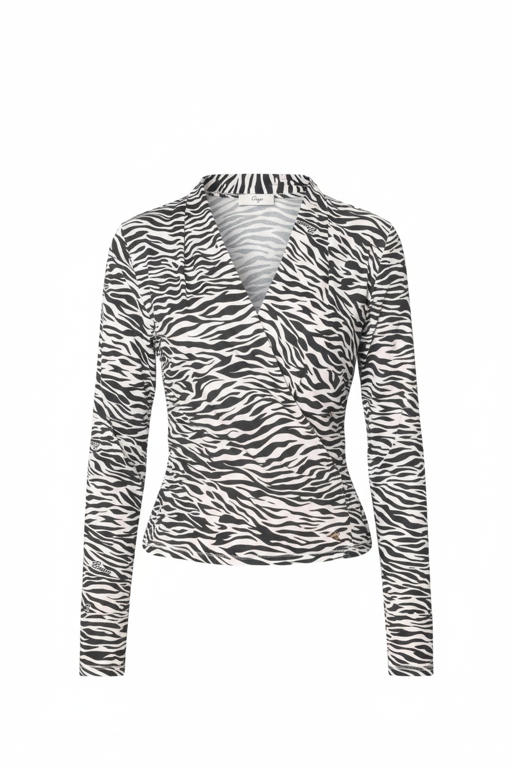 Zebra Print Long Sleeve V-Neck Blouse zdjęcie 1