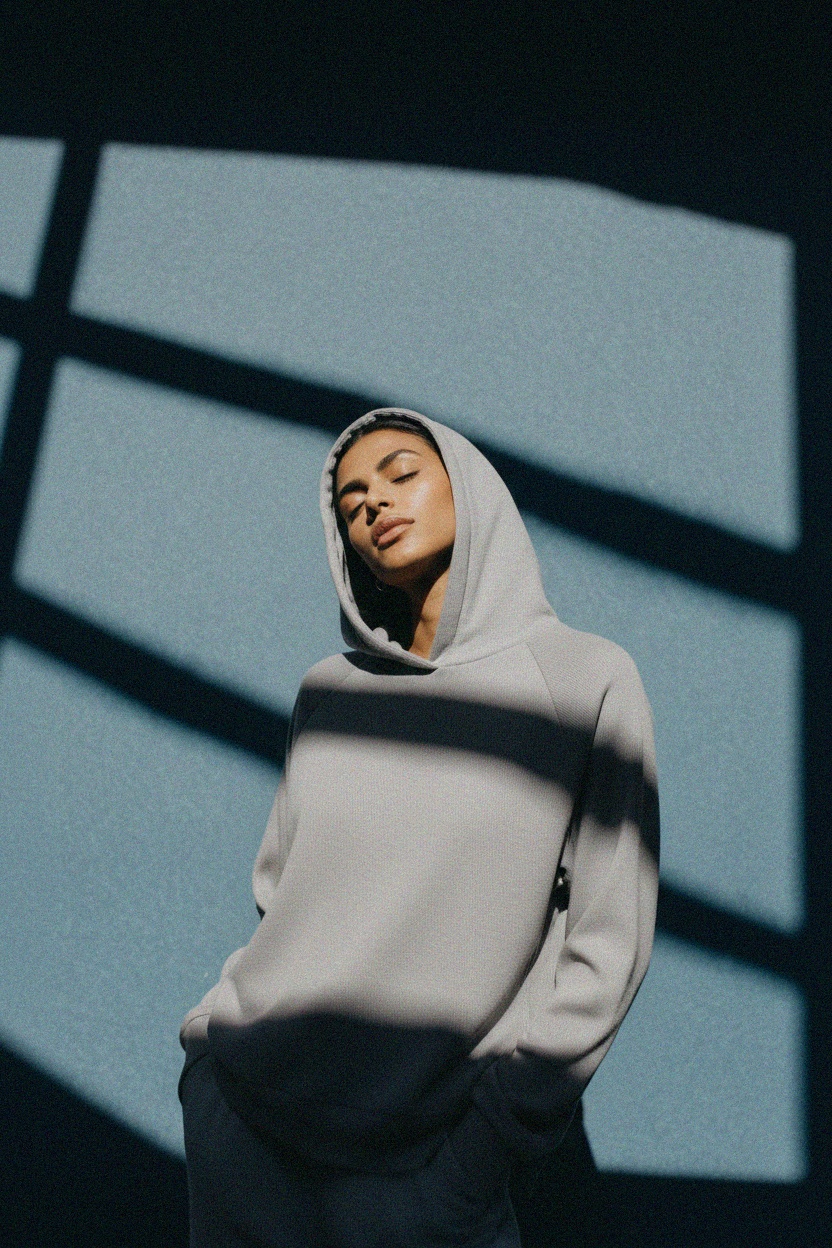 Miękka prążkowana bluza z kapturem i rękawami typu raglan – szara zdjęcie 3