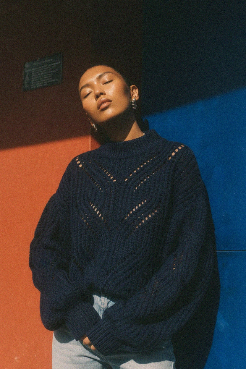 Chunky Knit Sweater with Openwork Pattern zdjęcie 3