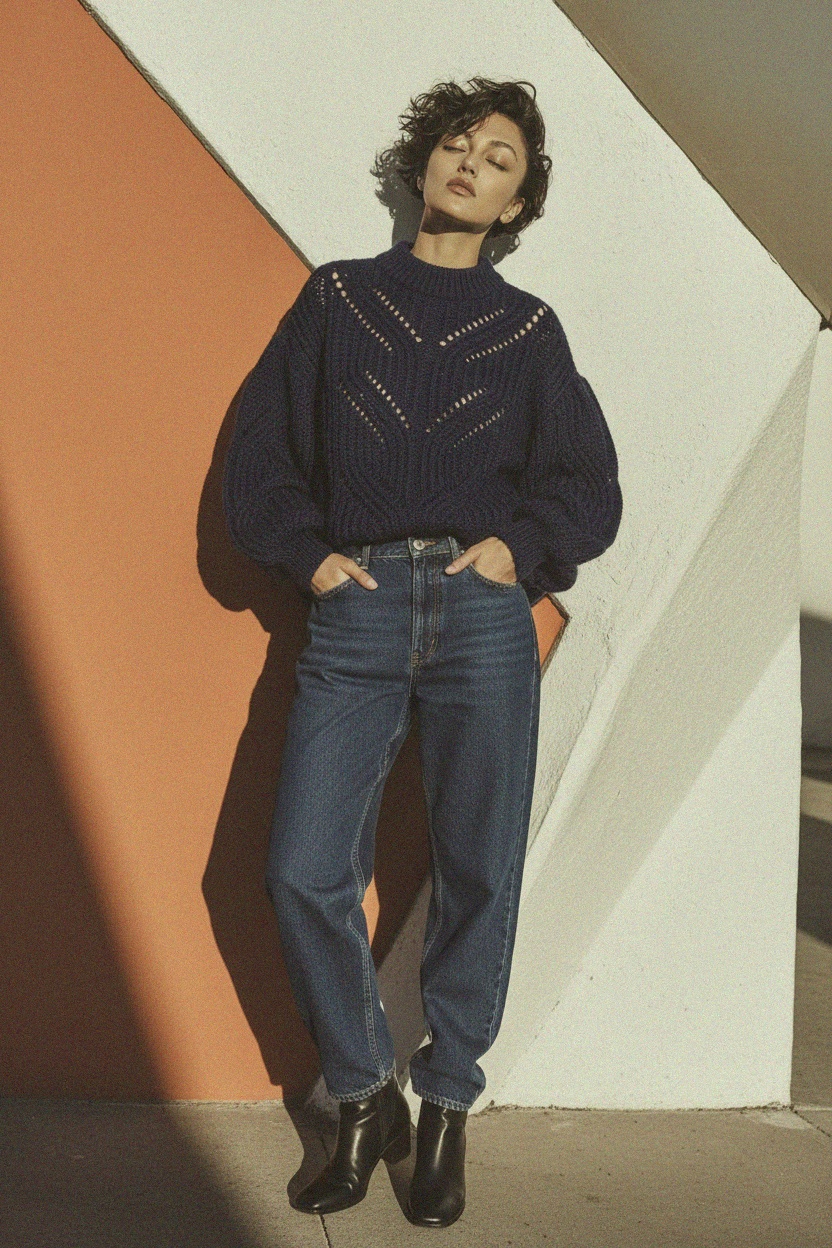 Chunky Knit Sweater with Openwork Pattern zdjęcie 4