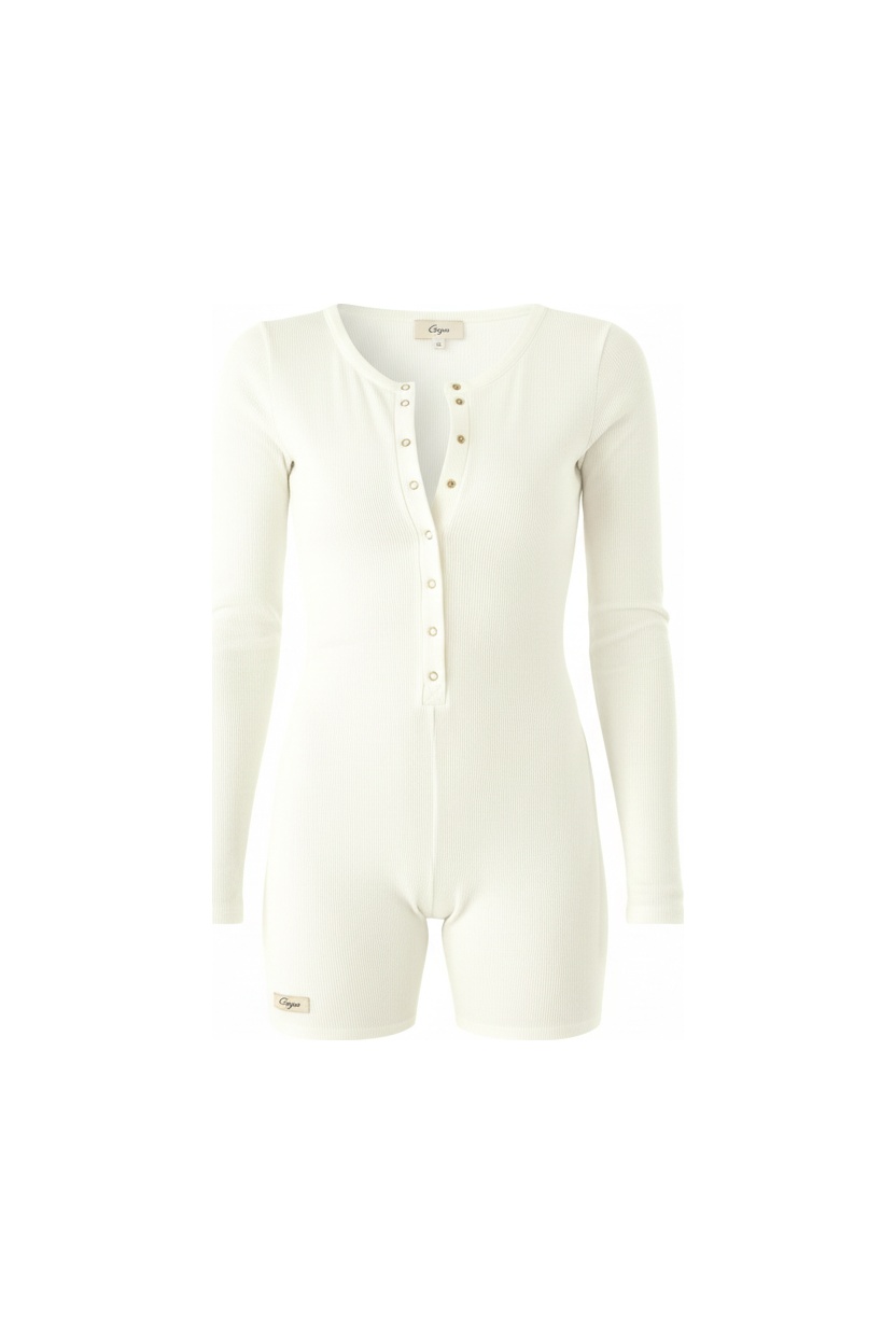 Krótki kombinezon z prążkowanego materiału Henley zdjęcie 1