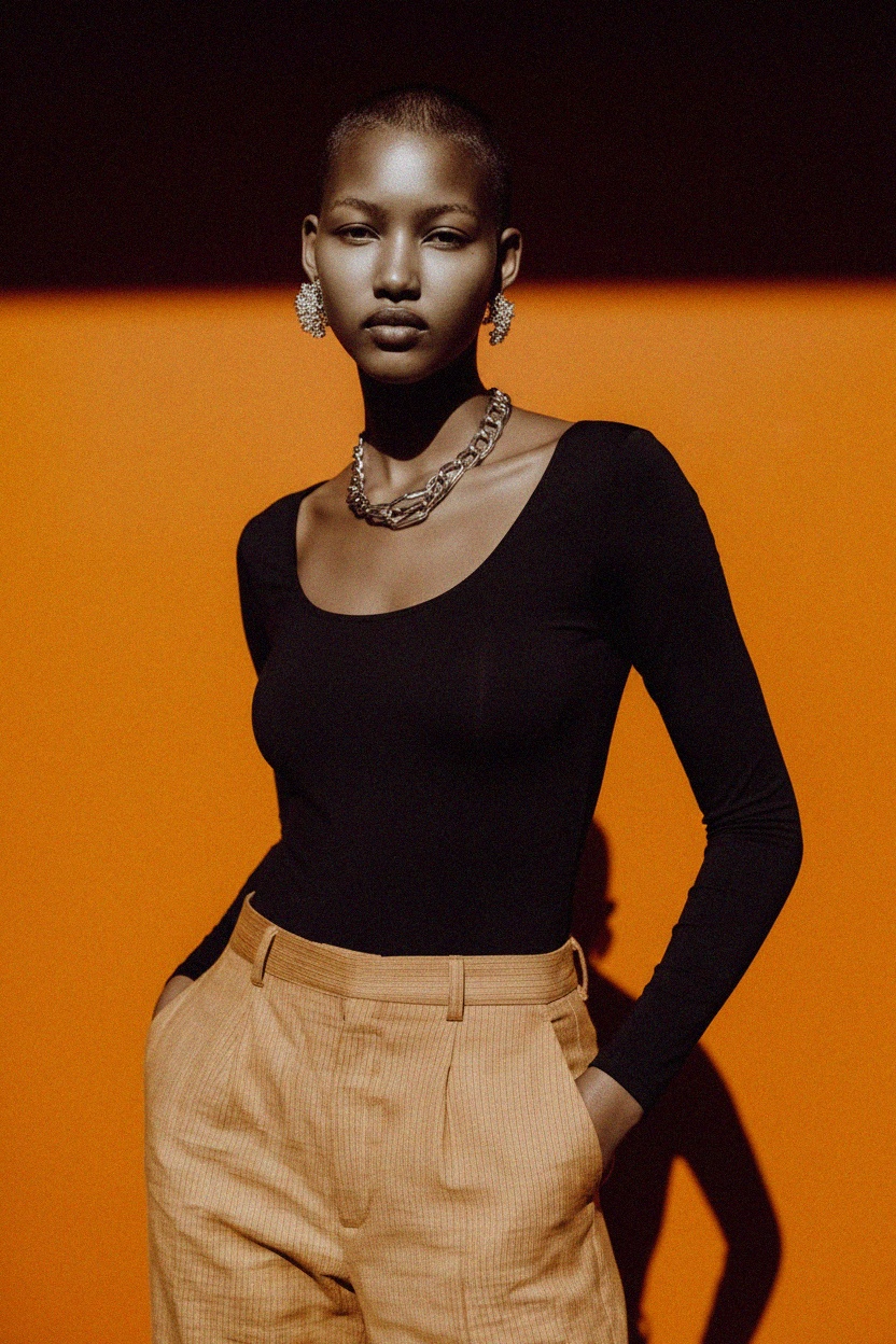 Czarny body z długim rękawem i okrągłym dekoltem zdjęcie 3