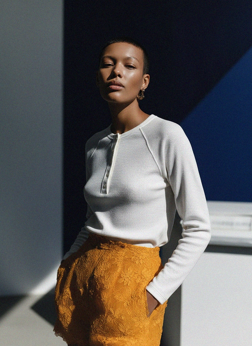 Lekki top henley z długim rękawem typu raglan zdjęcie 3