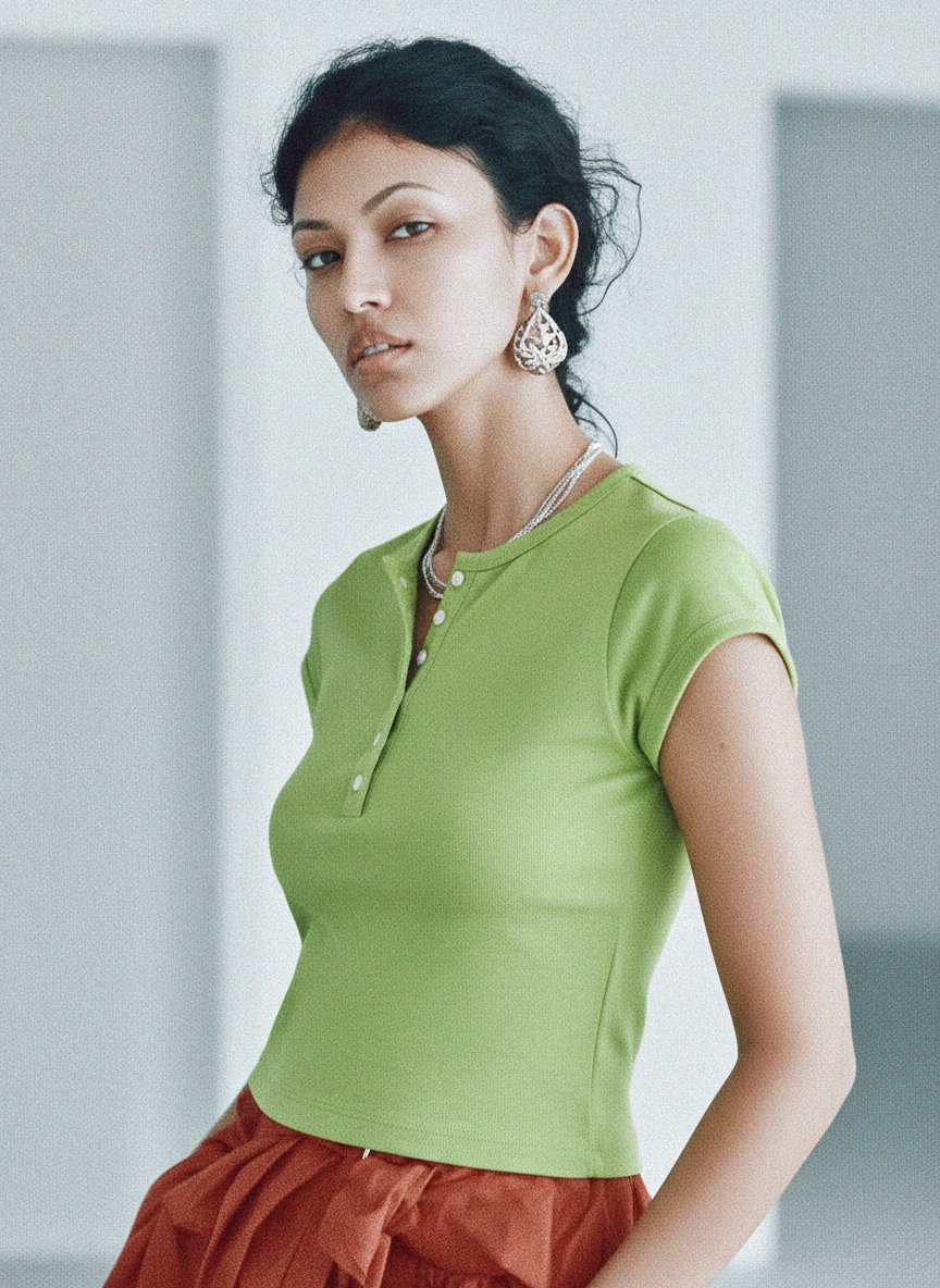 Koszulka Henley z krótkim rękawem, zielona zdjęcie 3