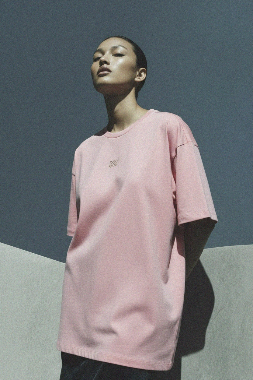 Oversize Pink T-shirt with Subtle Logo Detail zdjęcie 4