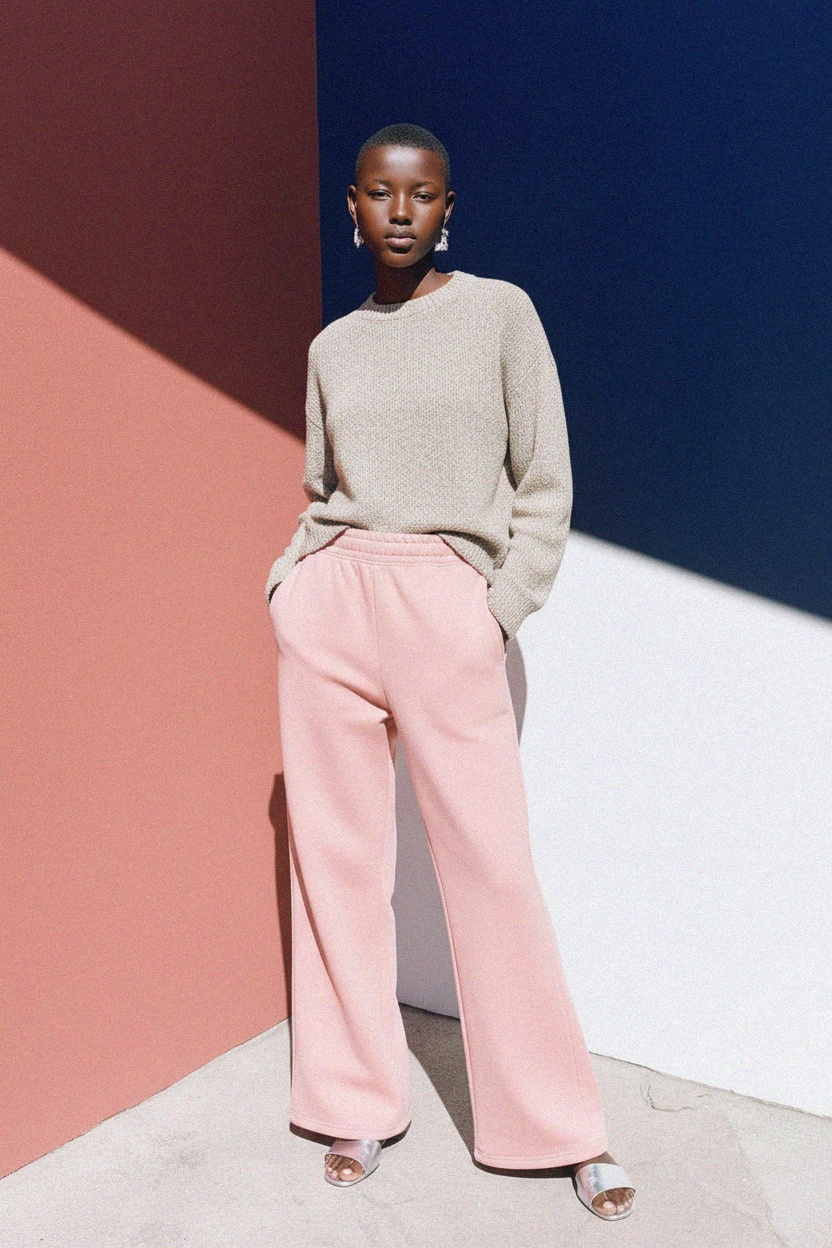 Comfortable Pink Wide-Leg Sweatpants zdjęcie 2