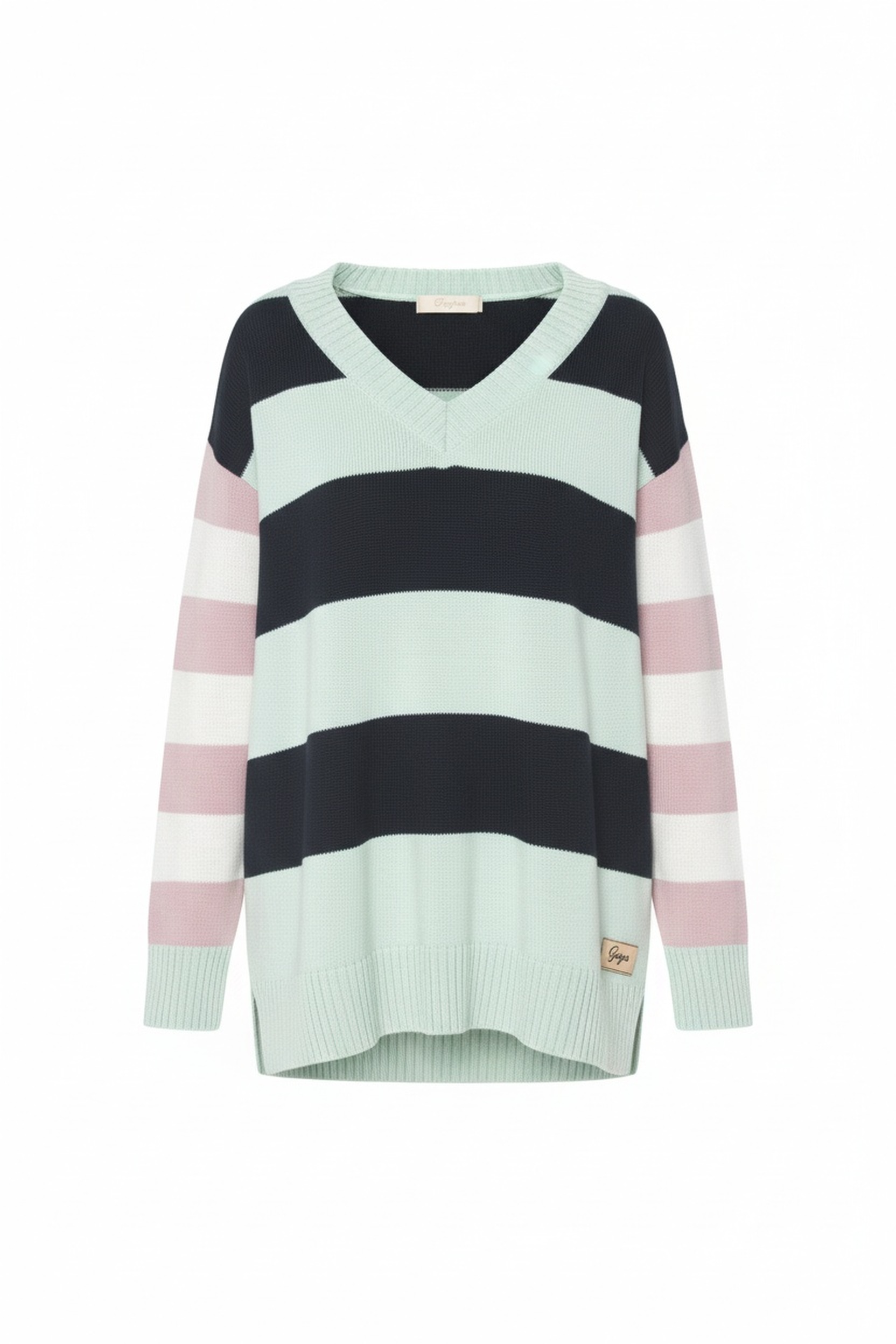 Striped V-Neck Knit Sweater with Relaxed Fit zdjęcie 1