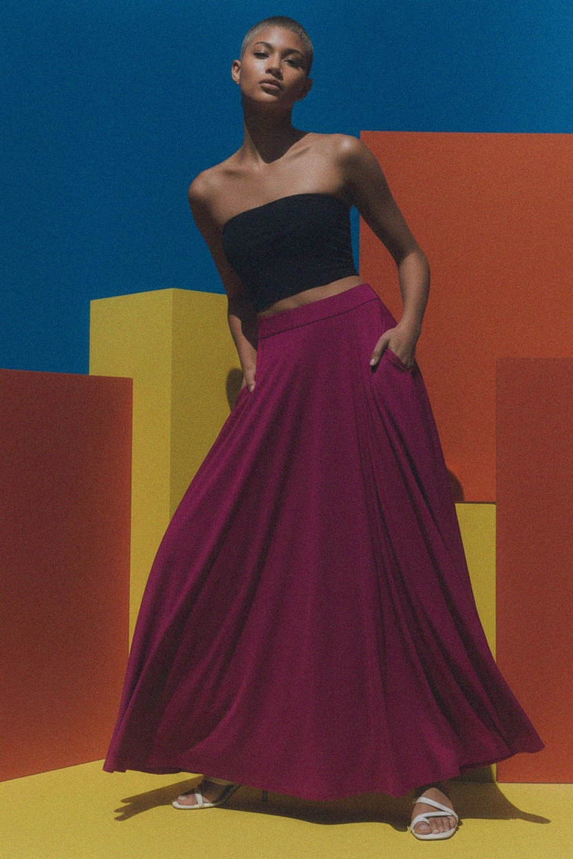 Powiewająca spódnica maxi w kolorze magenty z kieszeniami zdjęcie 2