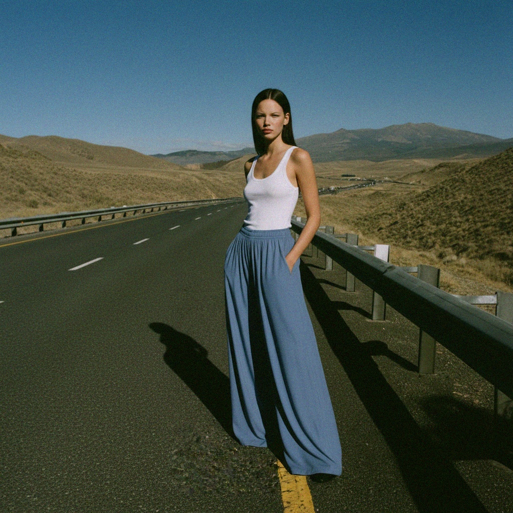 Niebieskie, zwiewne, szerokie spodnie palazzo zdjęcie 3