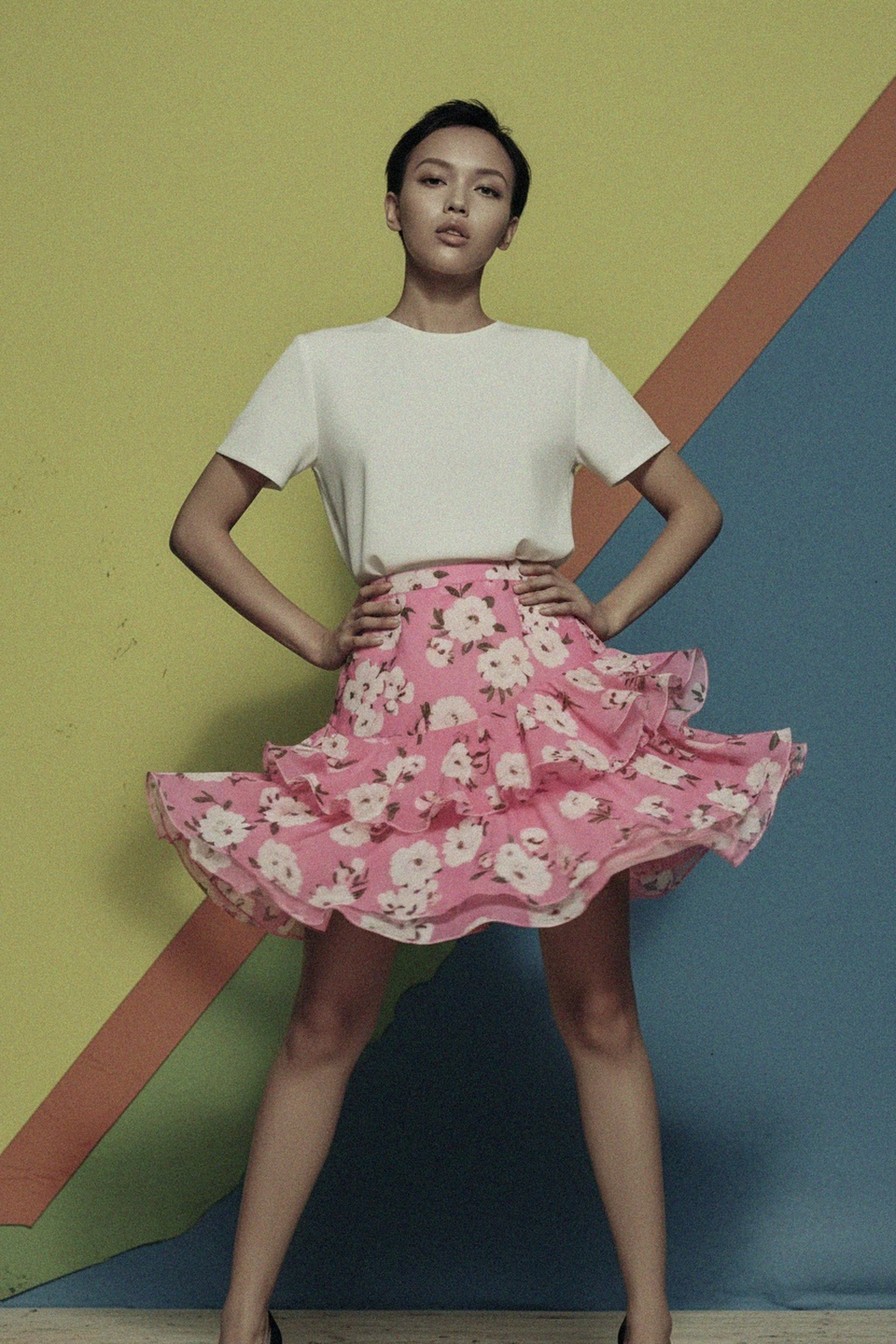 Pink Floral Tiered Ruffle Mini Skirt zdjęcie 2