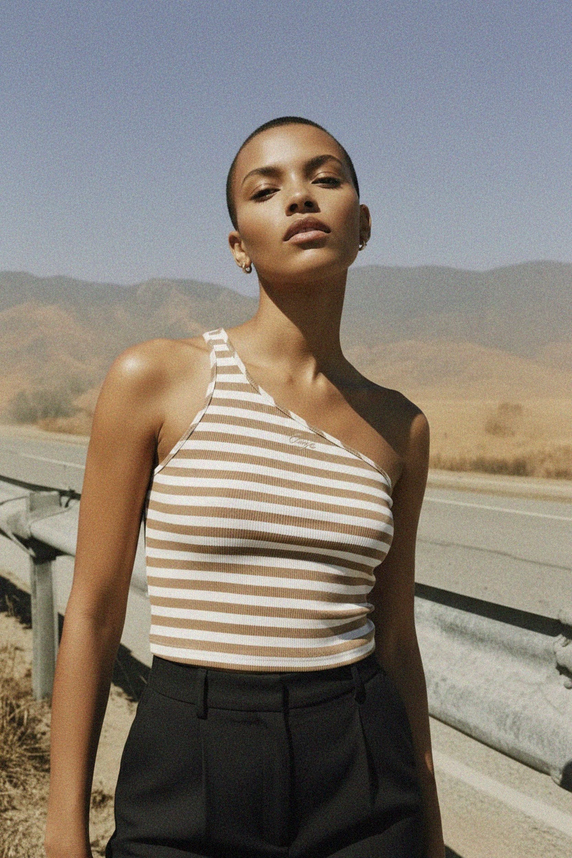 Prążkowany, prążkowany top na jedno ramię zdjęcie 2