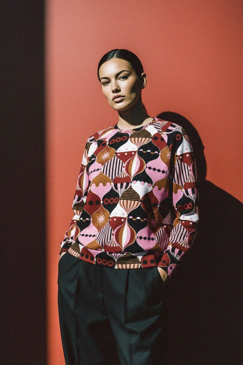 Bluza z okrągłym dekoltem w abstrakcyjny wzór zdjęcie 3