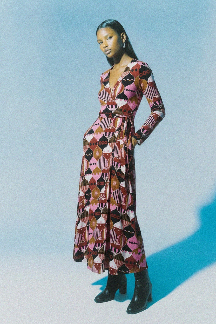 Sukienka maxi z wyrazistym, abstrakcyjnym nadrukiem zdjęcie 2