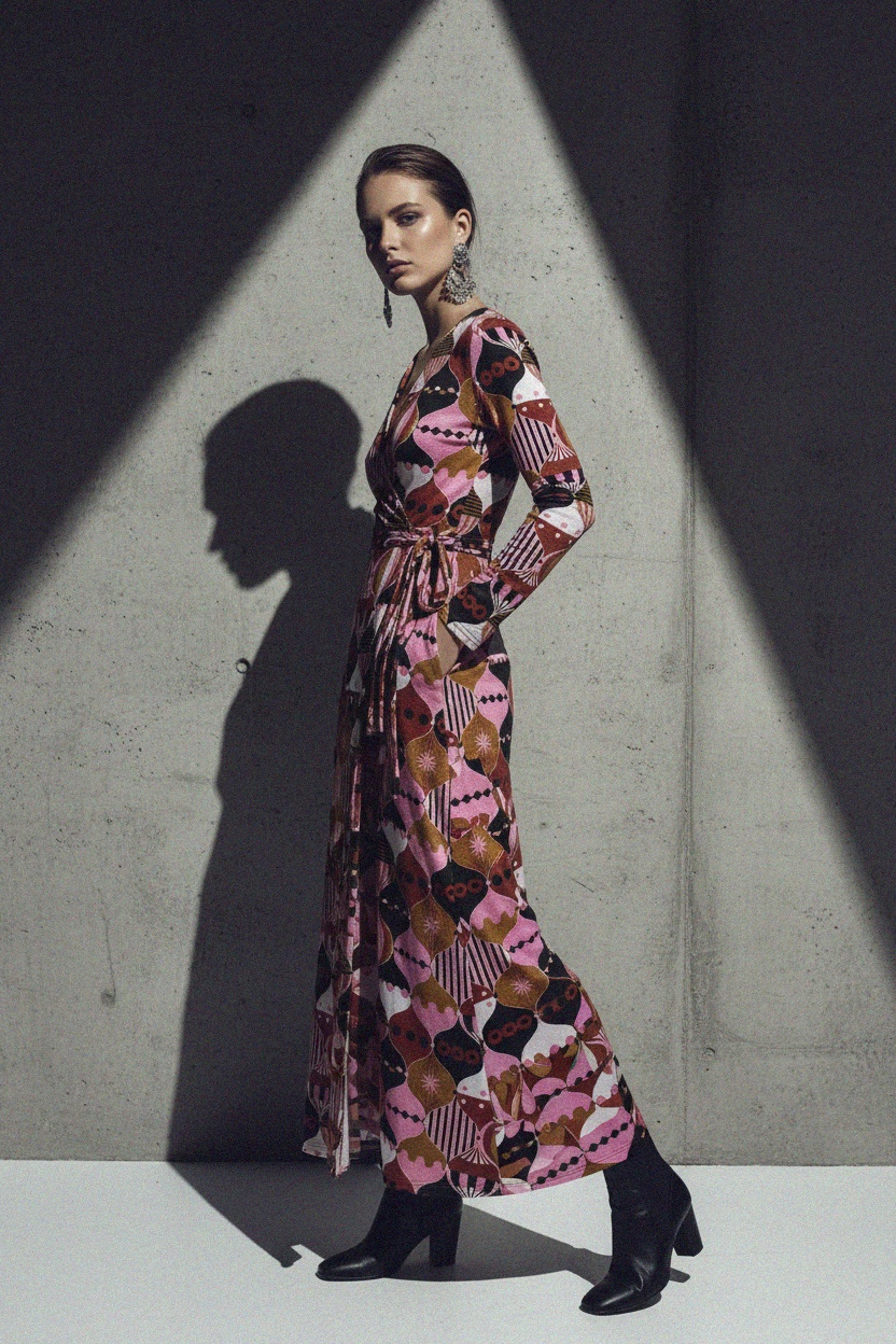 Sukienka maxi z wyrazistym, abstrakcyjnym nadrukiem zdjęcie 3