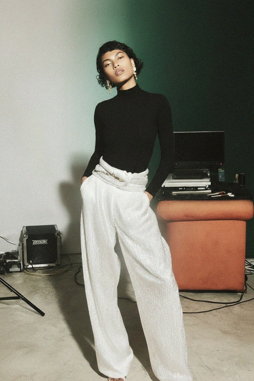 Elegancki czarny body z długim rękawem i golfem zdjęcie 3