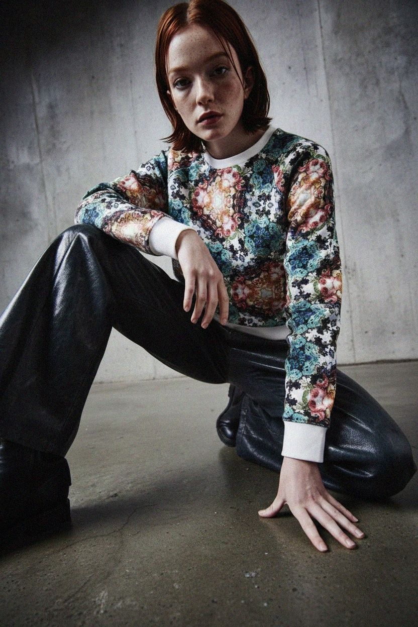 Bluza z długim rękawem i nadrukiem w żywe kwiaty zdjęcie 2