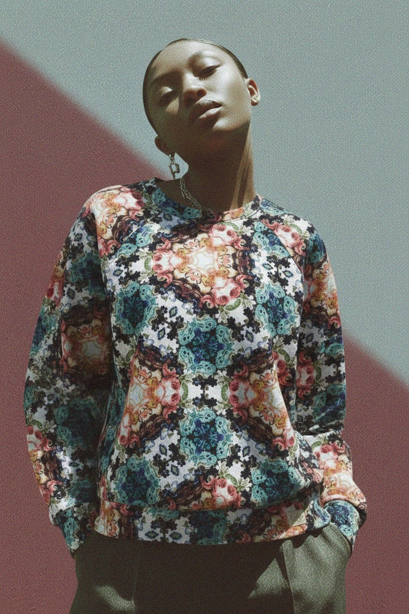 Bluza z długim rękawem i nadrukiem w żywe kwiaty zdjęcie 3