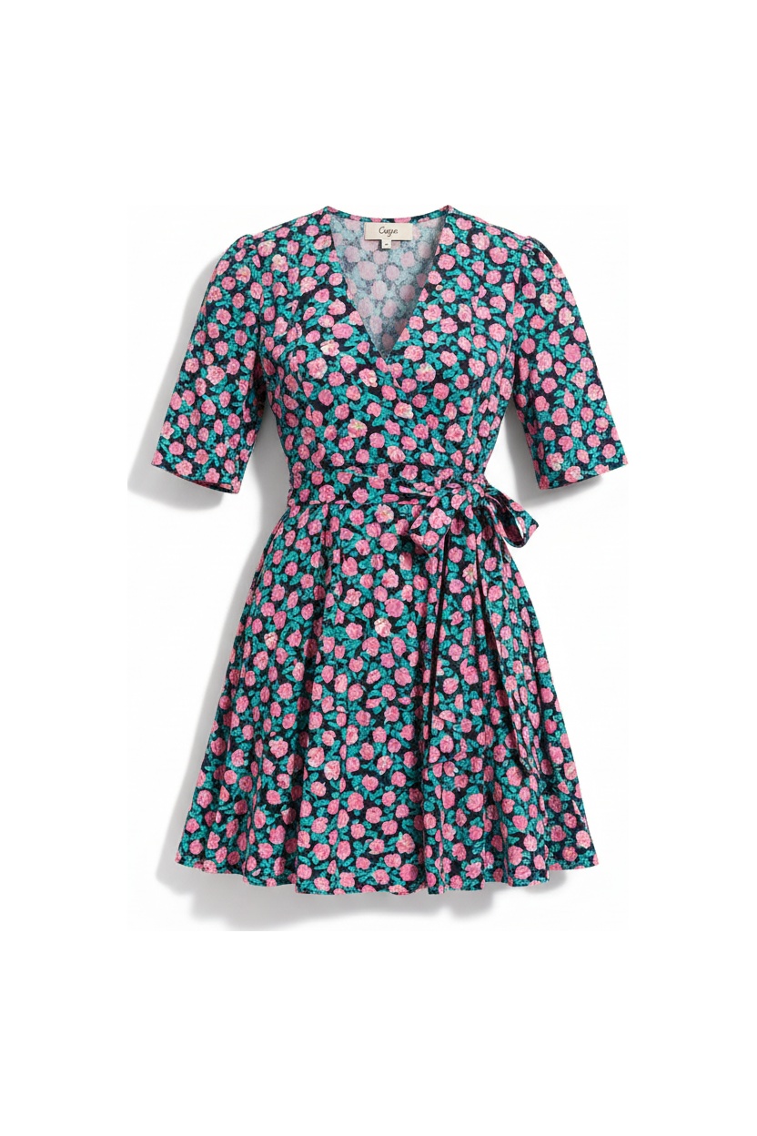 Sukienka mini z dekoltem w serek i kwiatowym nadrukiem zdjęcie 1