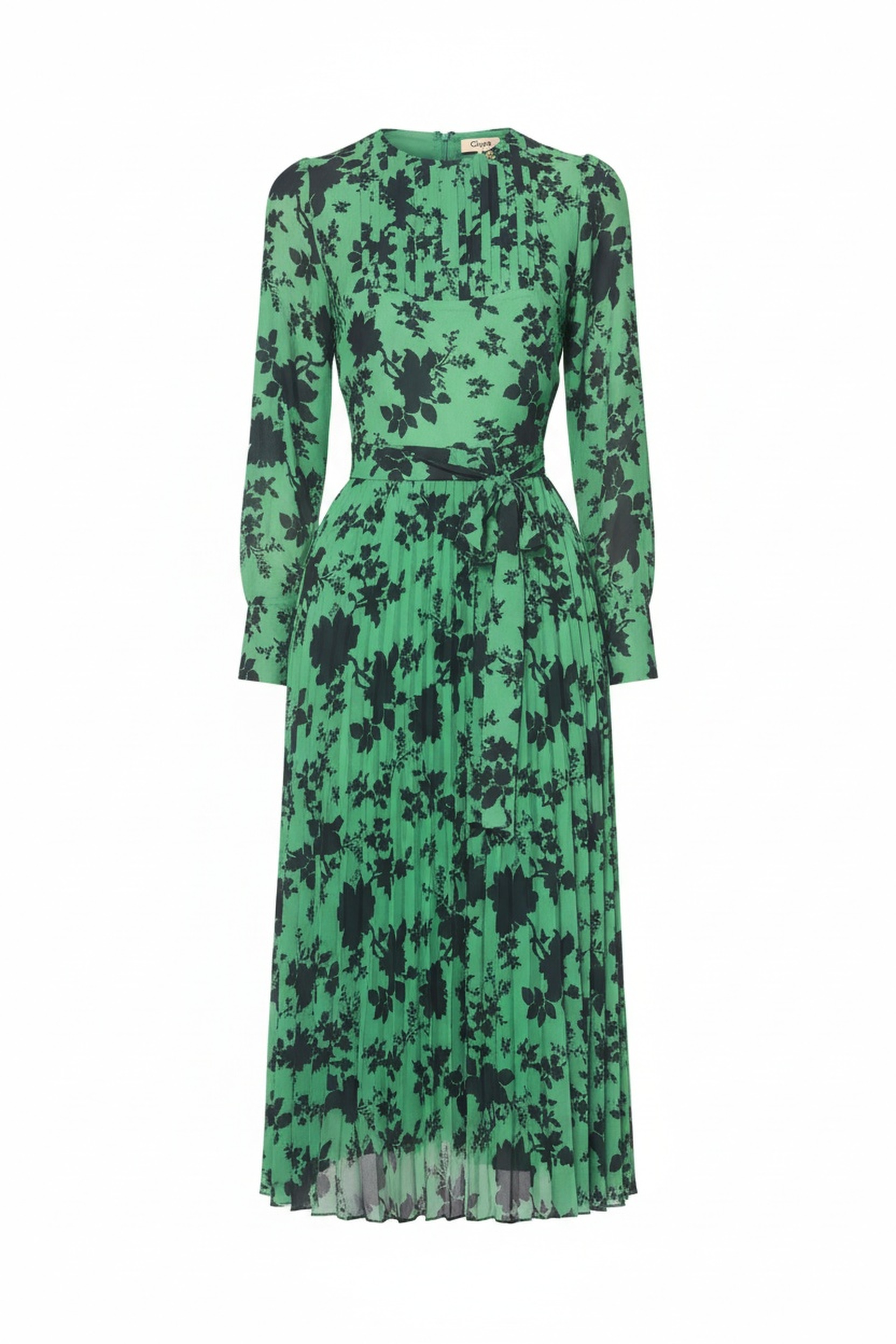 Green Floral Pleated Midi Dress zdjęcie 1