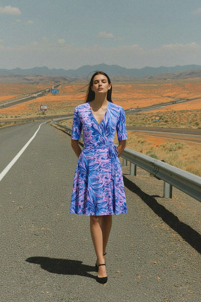 Sukienka mini z kopertowym wzorem w żywe wzory zdjęcie 3