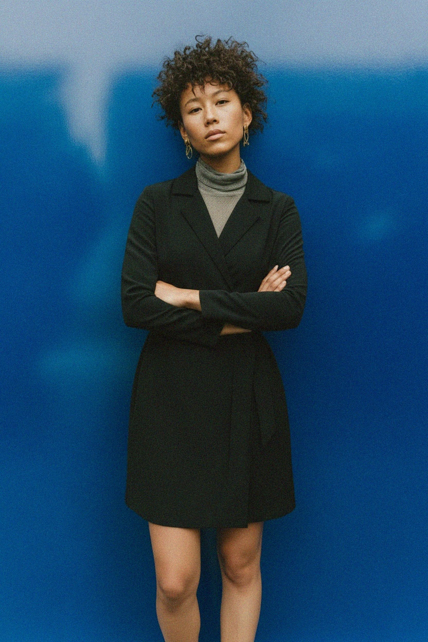 Elegancka czarna mini sukienka z wiązaniem w talii zdjęcie 3