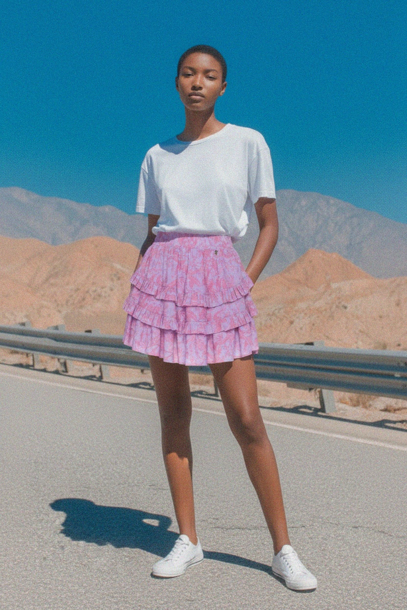 Floral Ruffled Mini Skirt in Purple and Pink zdjęcie 3