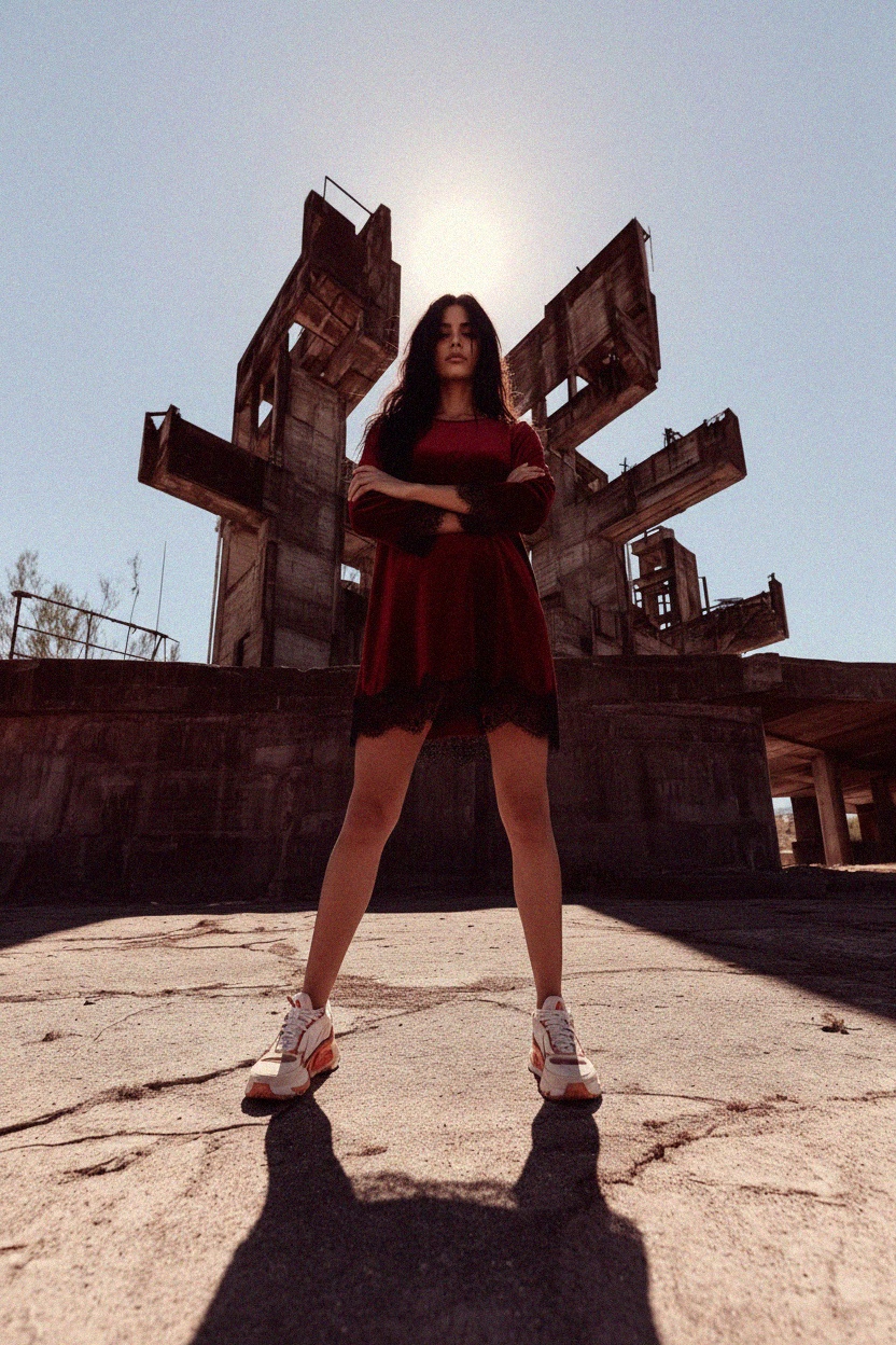 Czerwona aksamitna sukienka mini z czarną koronką zdjęcie 2