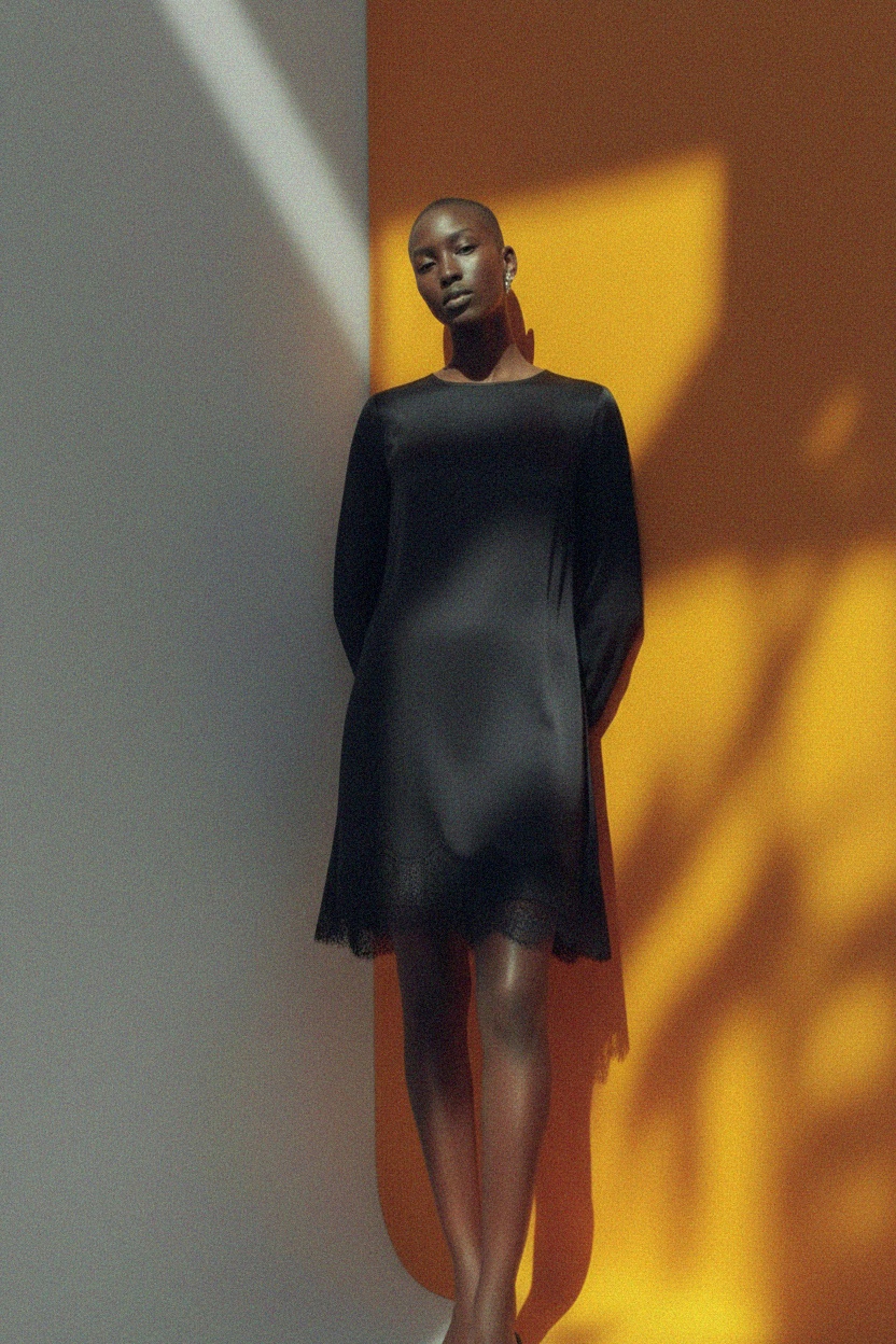 Elegancka czarna mini sukienka z koronkową lamówką i długimi rękawami zdjęcie 3